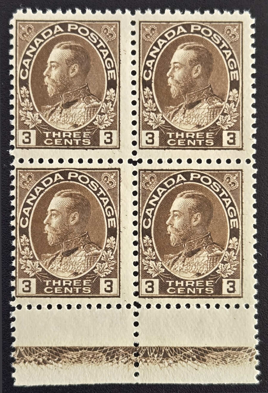 Stamp Inverted Type Canada #108 Fine Mint 3c Admiral Type D Inverted Lathework Block - All ...